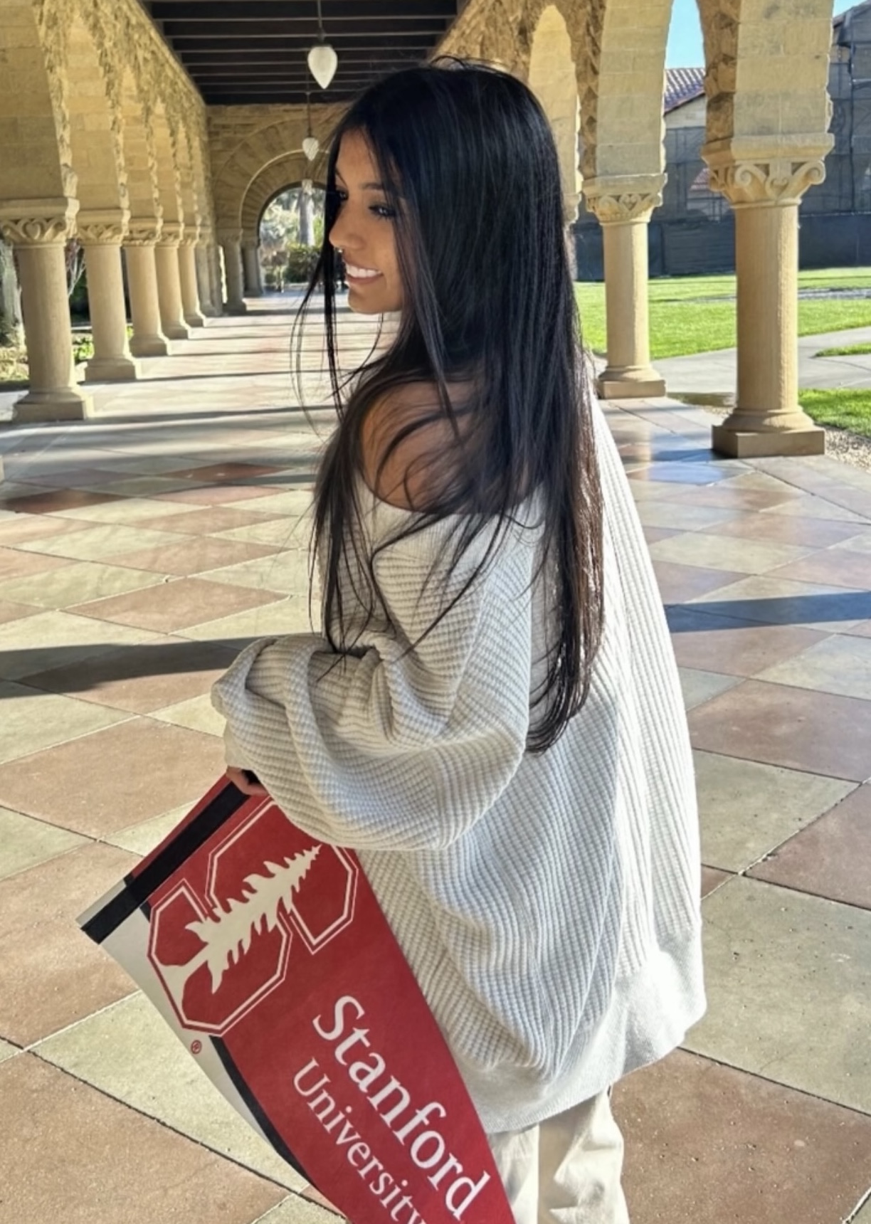 Leah at Stanford archway